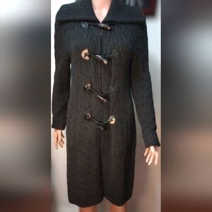 RALPH LAUREN BLACK LABEL Y2K 100% Cashmere Lobster Clasp Gray Duster Size L